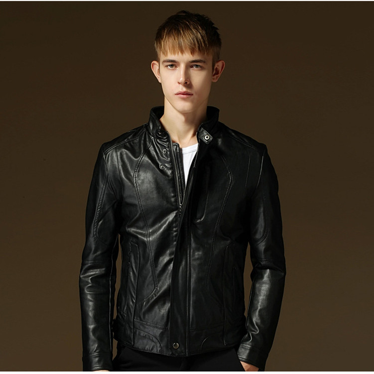 PU    Į ܻ  ְ ǰ Chaqueta  극 Cuero    Ƿ CMC155001/PU Leather Jacket Men collar Solid Color Black Top Quality Chaqueta Hombre